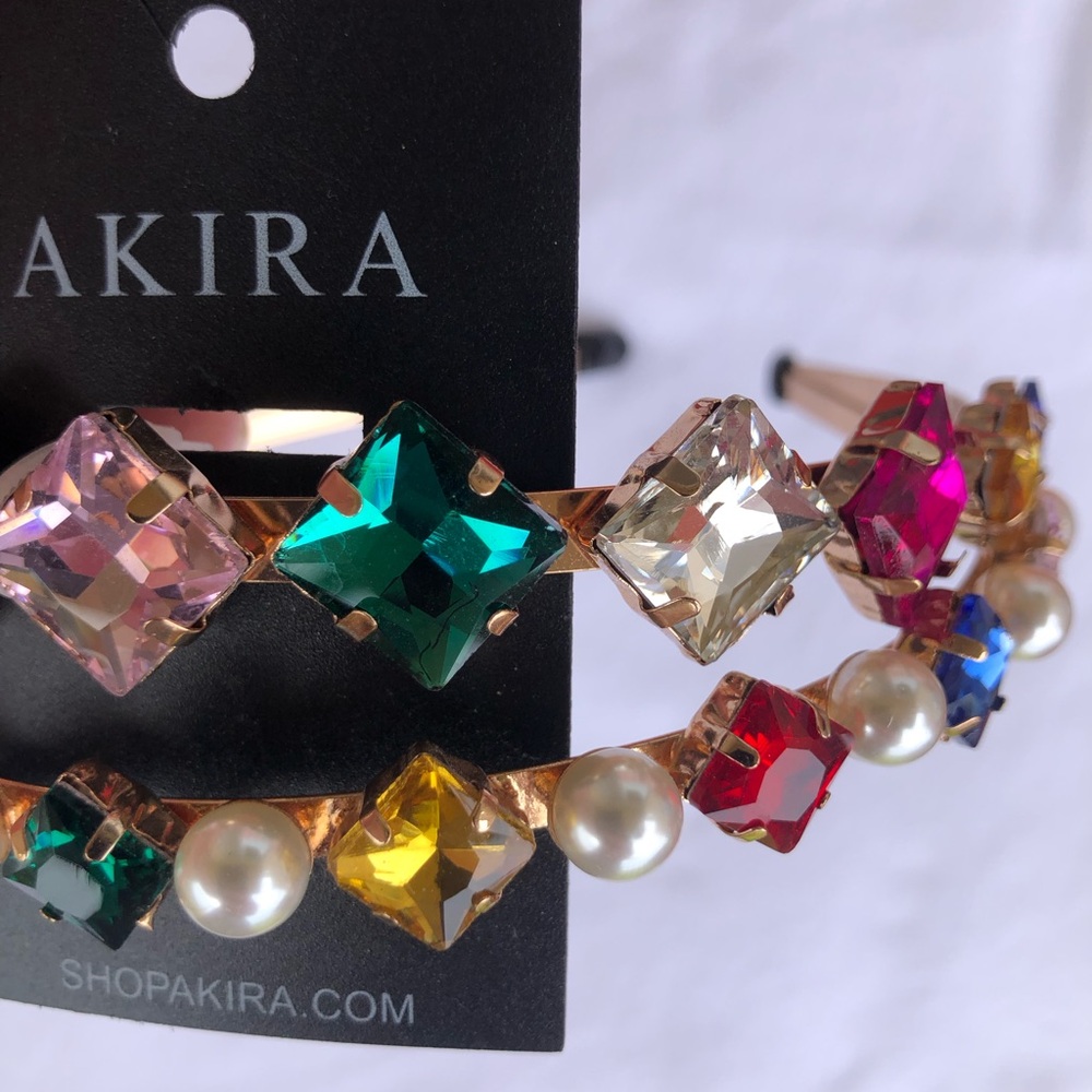 AKIRA Gold Multi-Color Crystal & Pearl Headband. NWT. - Picture 3 of 5
